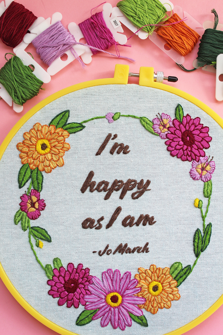 Little Women quote on a free embroidery pattern designed by Sara Barnes