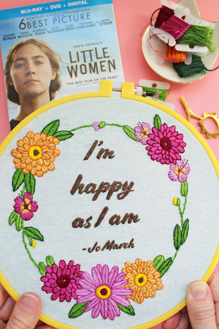Little Women quote on a free embroidery pattern designed by Sara Barnes