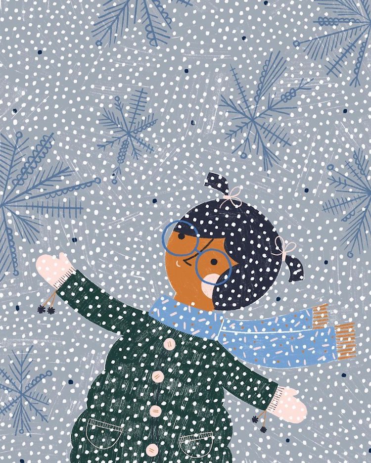 Illustration of girl enjoying snow