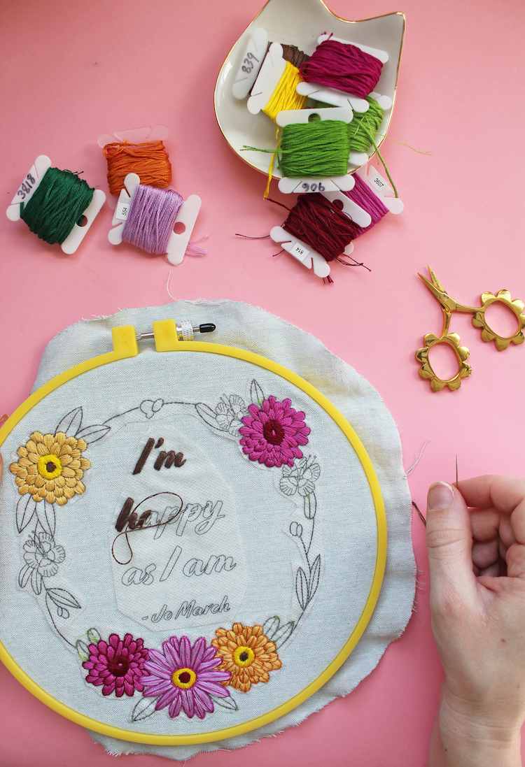 Working on a contemporary embroidery pattern inspired by Little Women