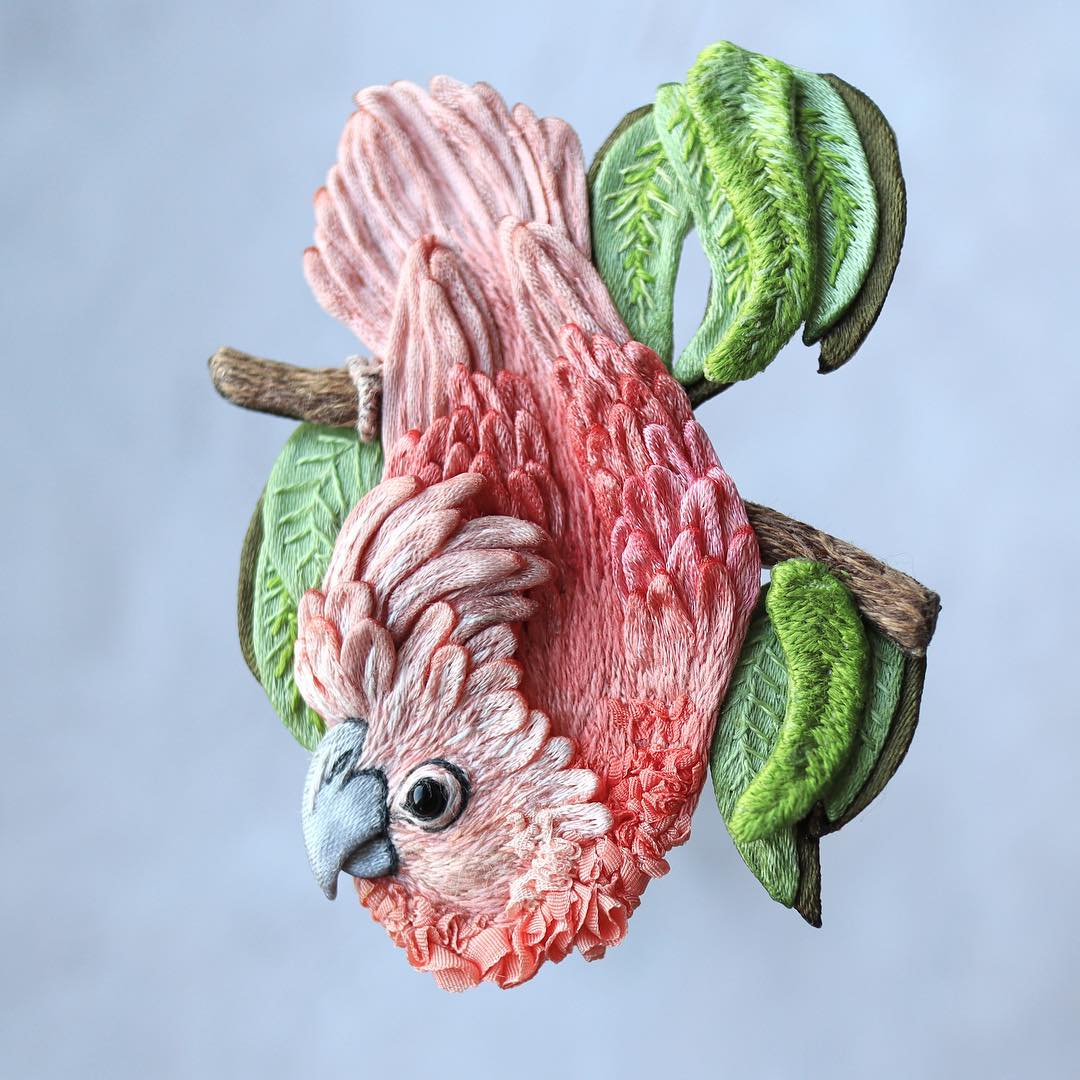 Lifelike bird embroidery by Pola Laamanen