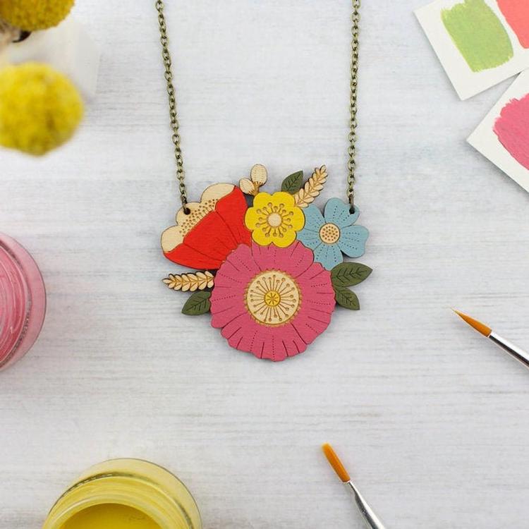 Wooden flower necklace