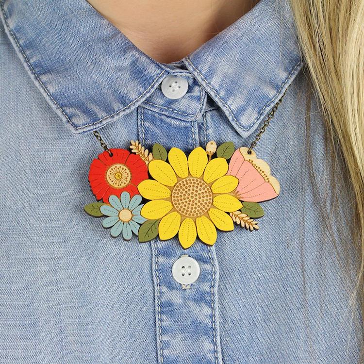 Wooden flower necklace