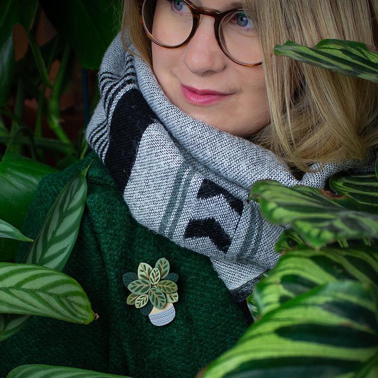 Wooden houseplant brooch