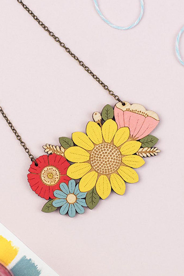 Wooden flower necklace