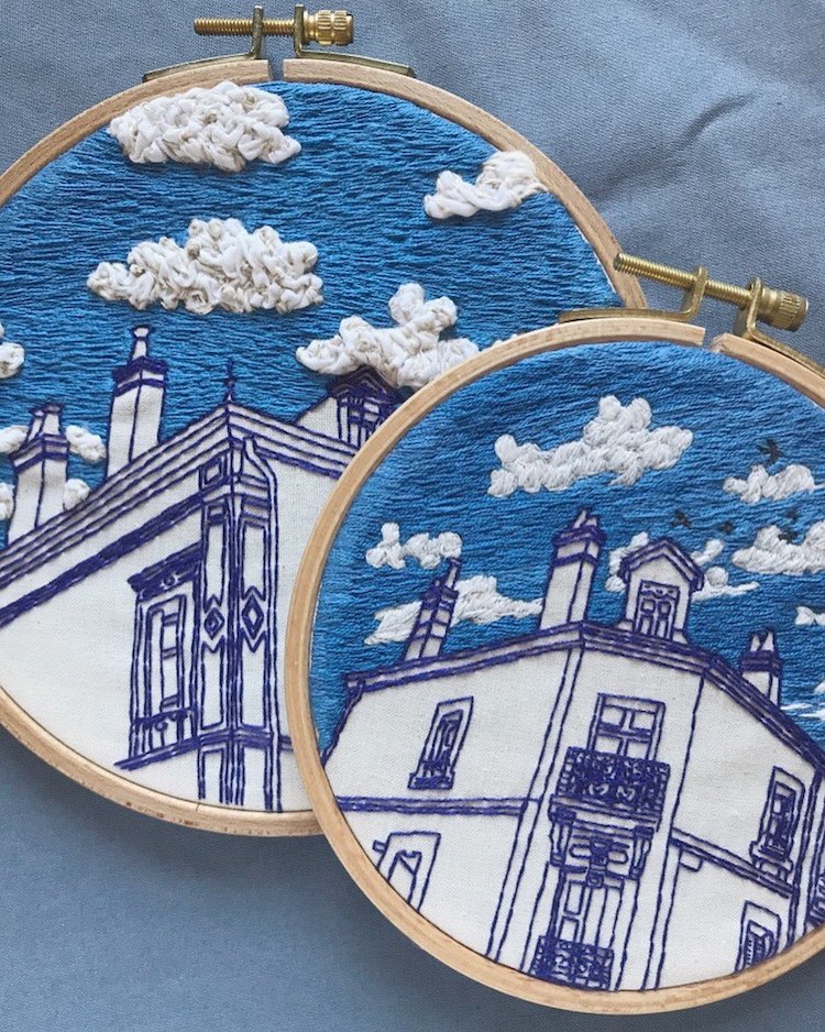 Embroidered hoop art by Fukanō Kanō