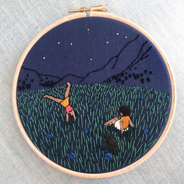 Embroidered hoop art by Fukanō Kanō