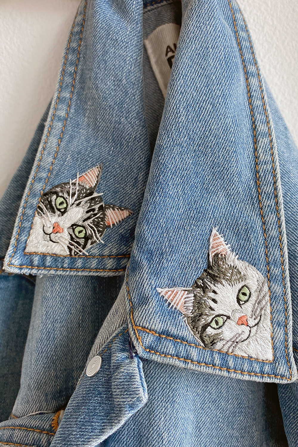 Custom pet portrait embroidery on a jacket