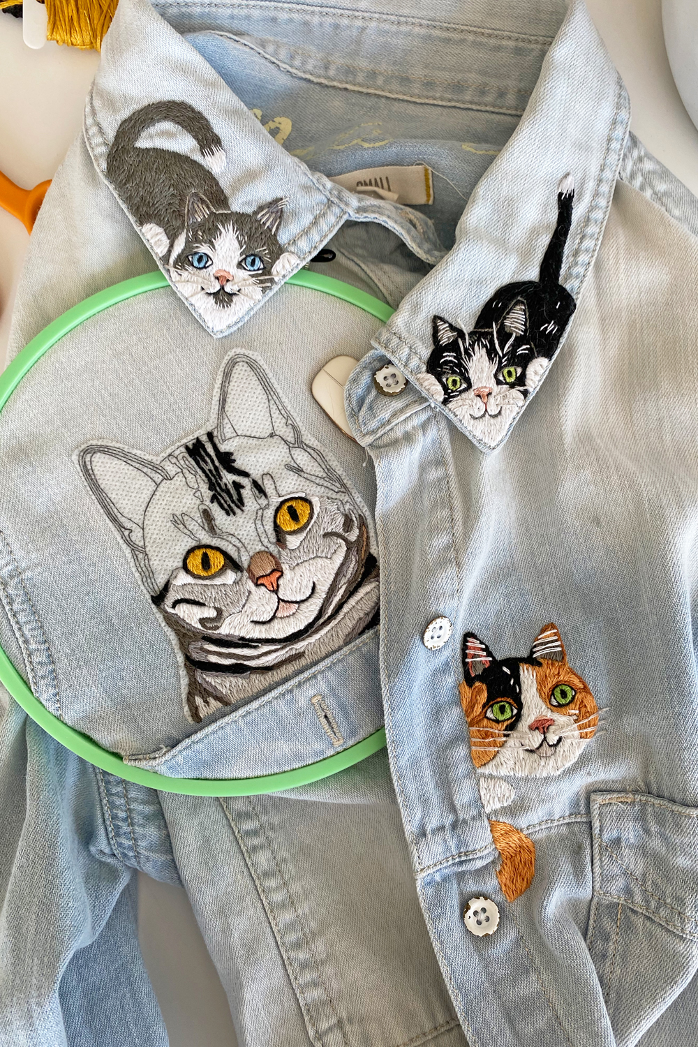 Cat embroidery on a shirt