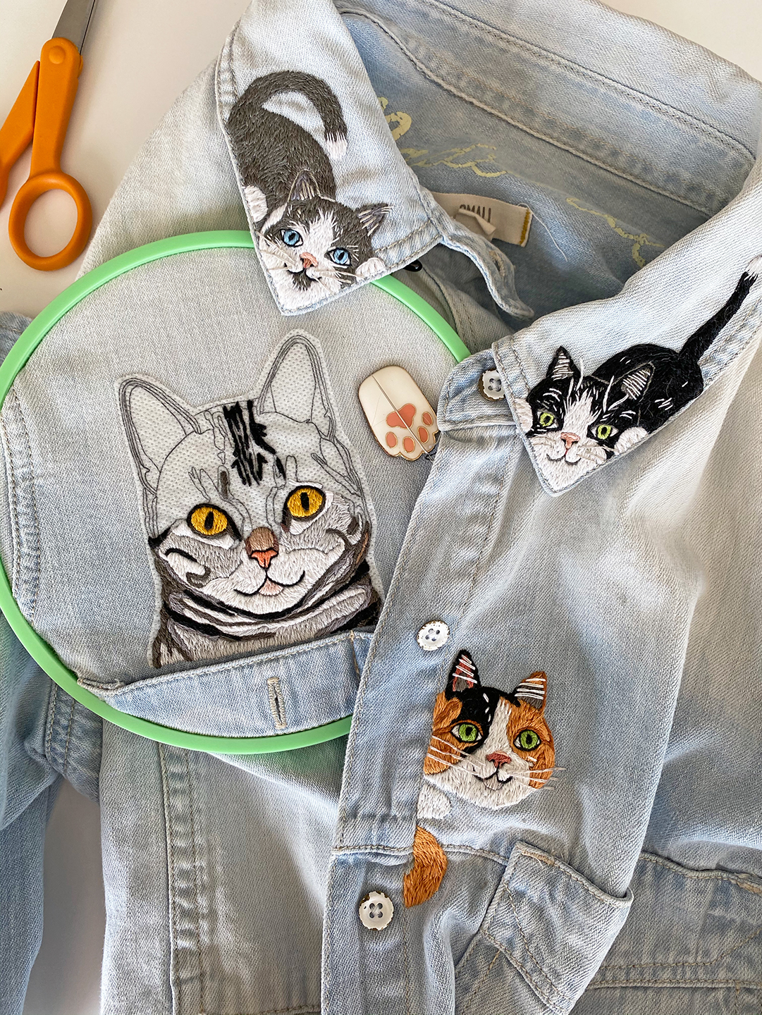Cat embroidery on a shirt