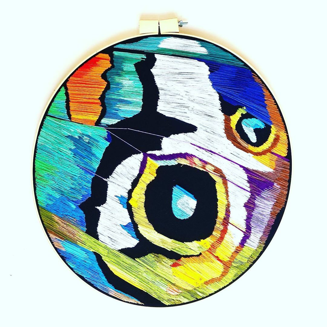 Butterfly wing contemporary hoop art 