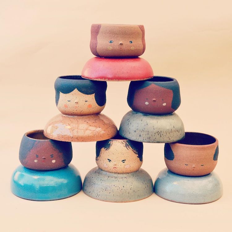 Ceramic face vessels by Uno + Ichi