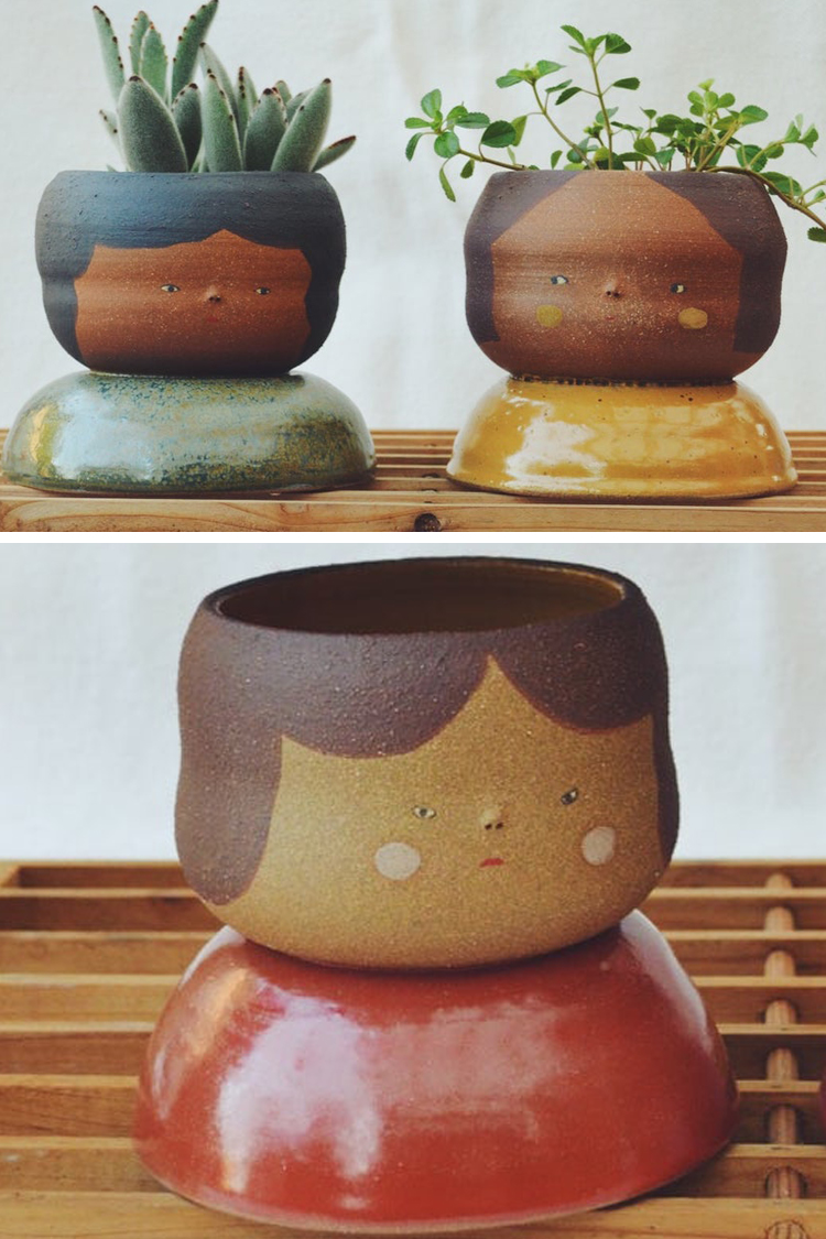 Ceramic face vessels by Uno + Ichi