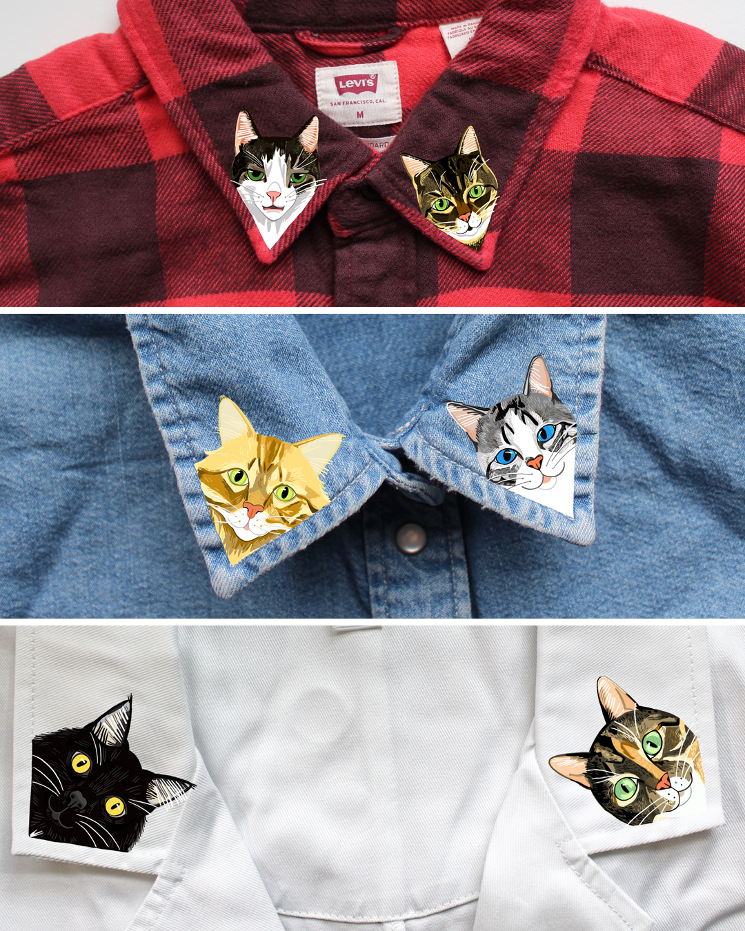 Digital sketches of cats on shirts