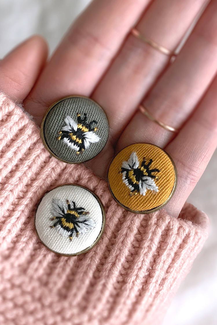 Bee embroidery on pins