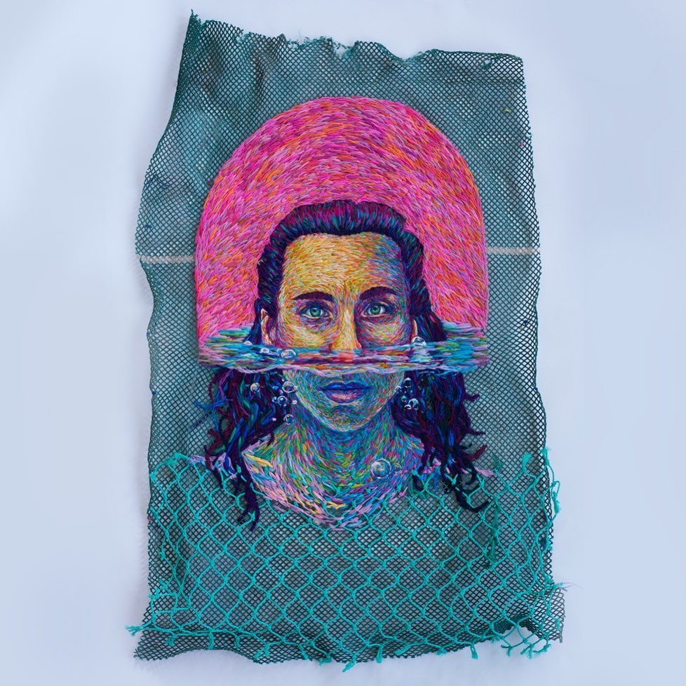 Embroidery on discarded nets by Danielle Clough