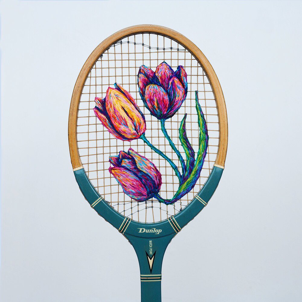 Embroidered Tennis Rackets by Danielle Clough