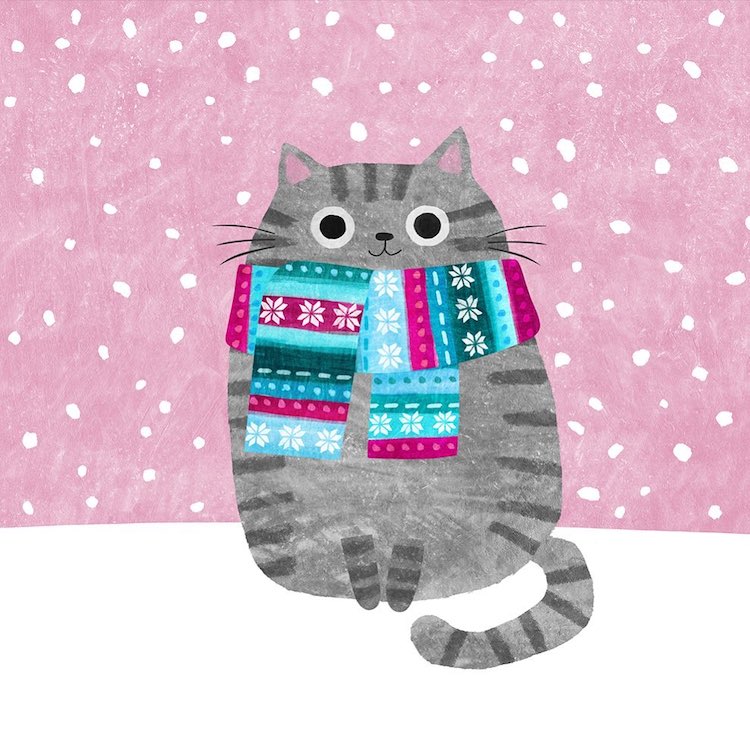 Cat Illustration Wearing a Scarf by Angie Rozelaar