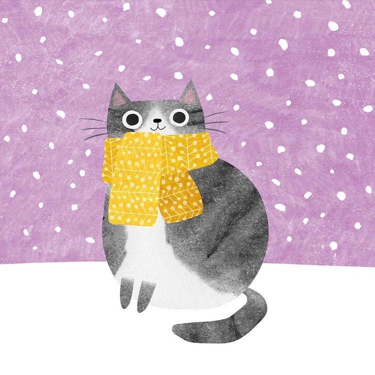 Cat Illustration Wearing a Scarf by Angie Rozelaar