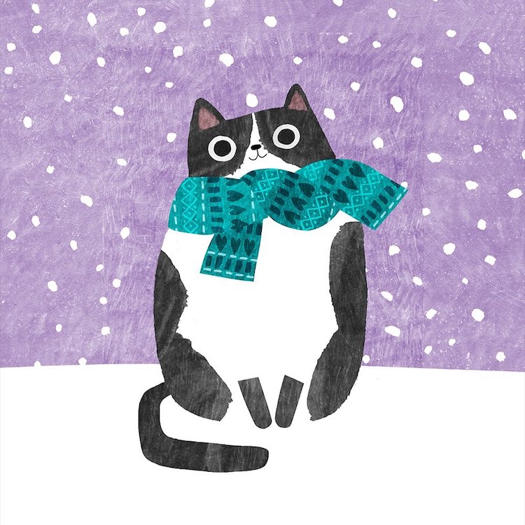 Winter Cat Paintings by Angie Rozelaar