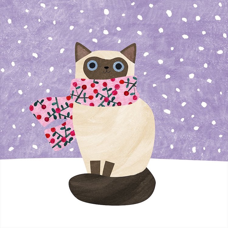 Winter Cat Paintings by Angie Rozelaar