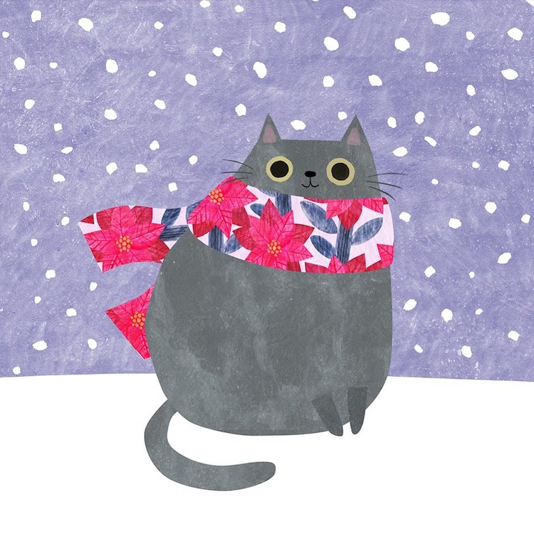 Winter Cat Paintings by Angie Rozelaar