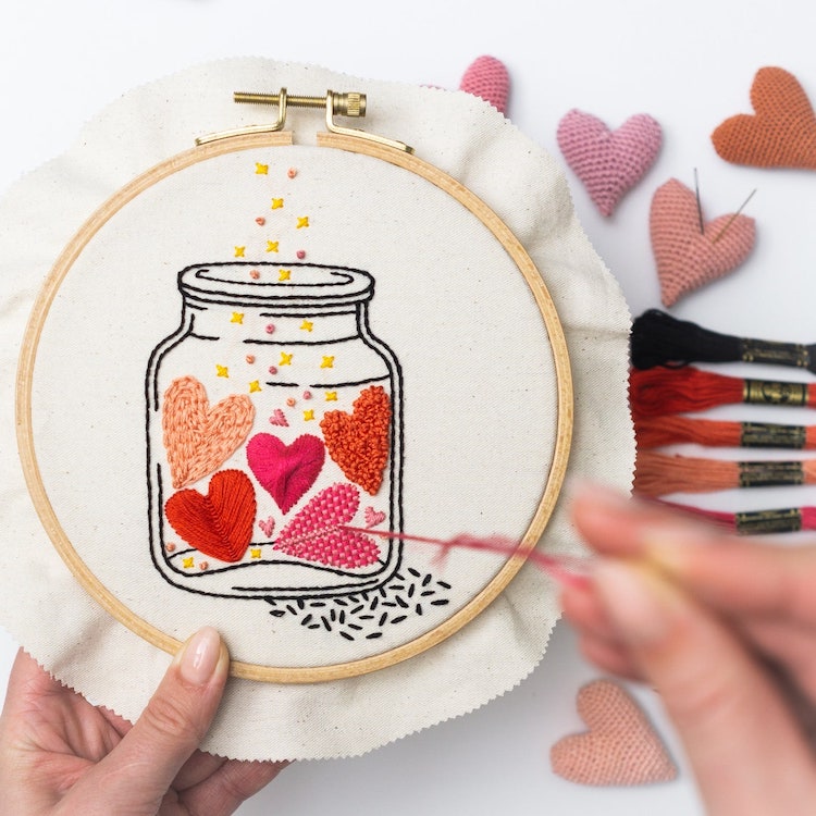 Hearts in a Jar Embroidery Pattern