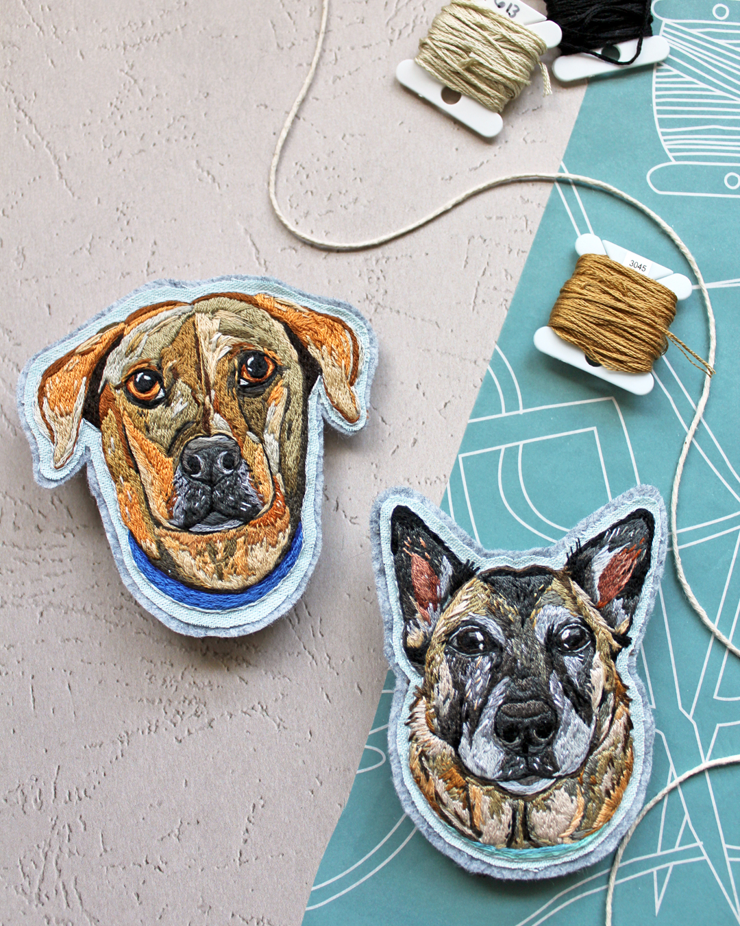 Custom embroidery of dogs