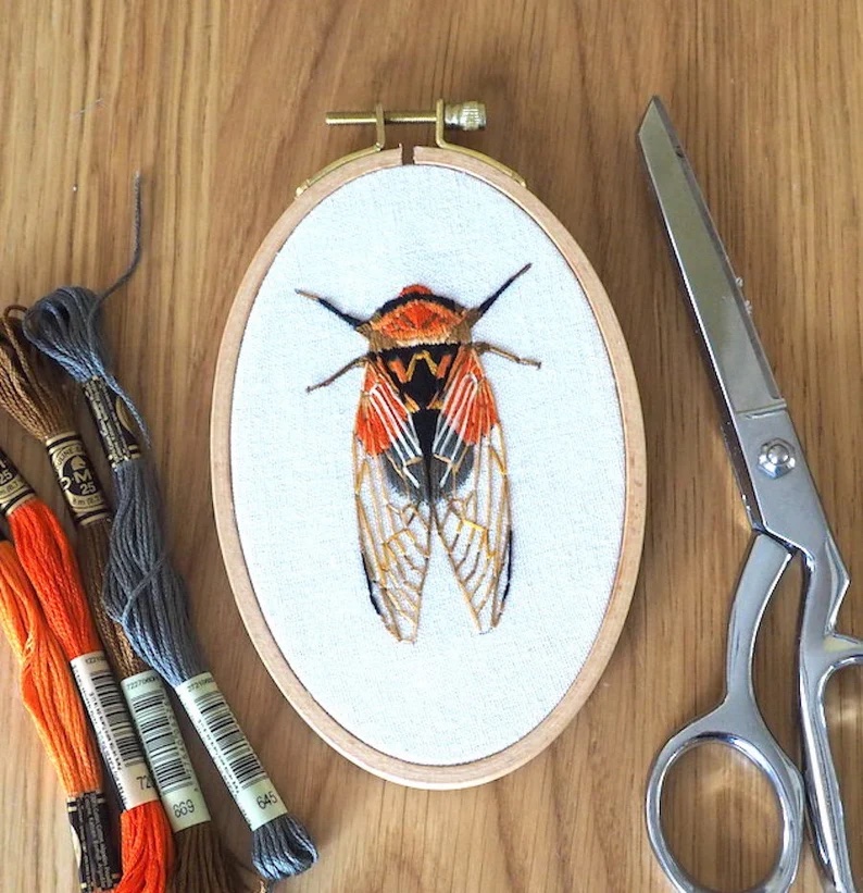 Cicada embroidery pattern