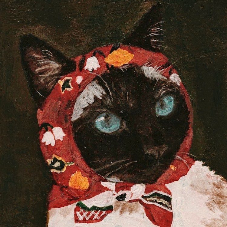 Illustration of a cat wearing a head scarf