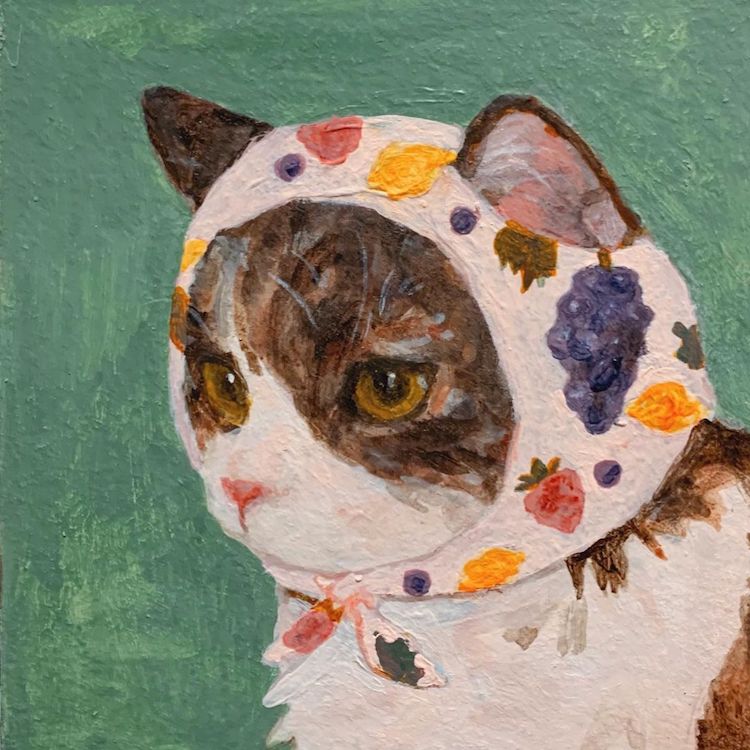 Illustration of a cat wearing a head scarf