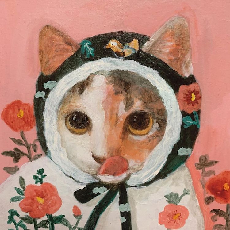 Adorable Cat Paintings of Kitties Wearing Babushkas