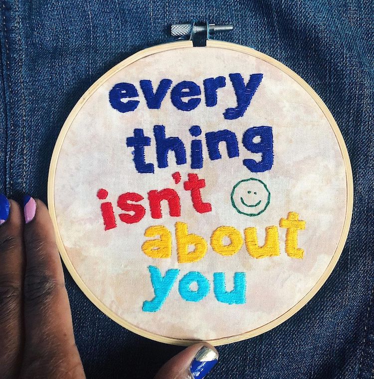 Embroidered words by Ciara LeRoy