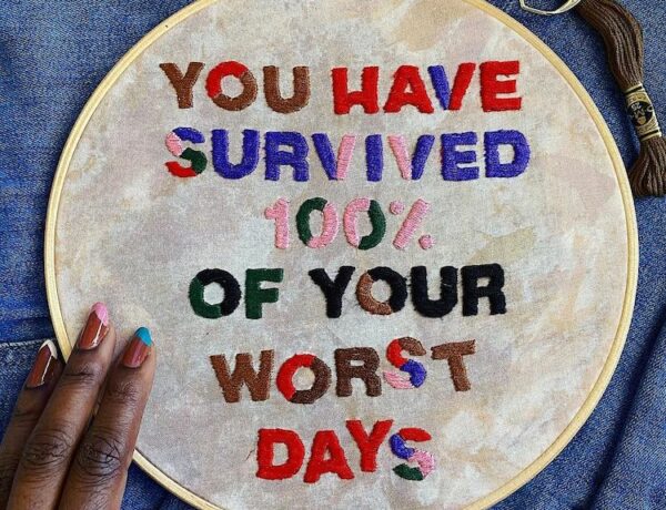 Embroidered words by Ciara LeRoy