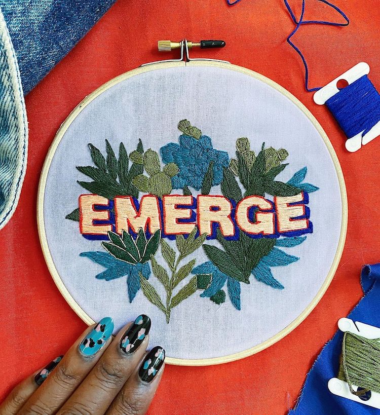 Embroidered words by Ciara LeRoy