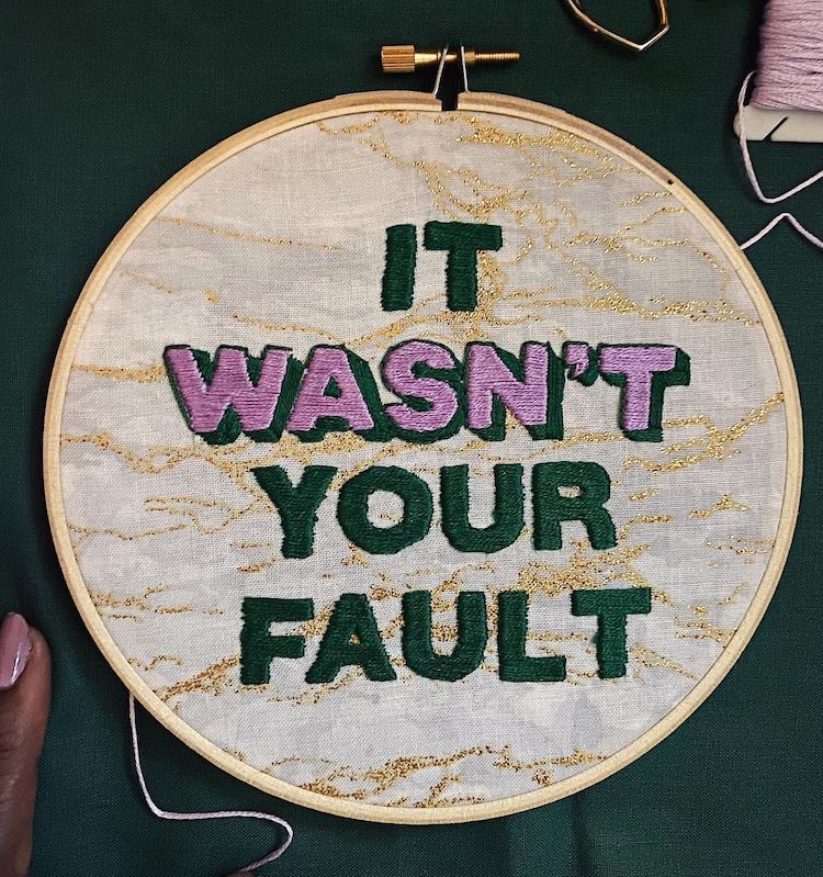 Embroidered words by Ciara LeRoy