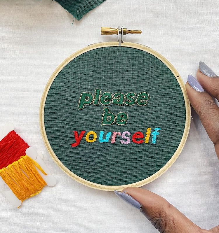 Embroidered words by Ciara LeRoy