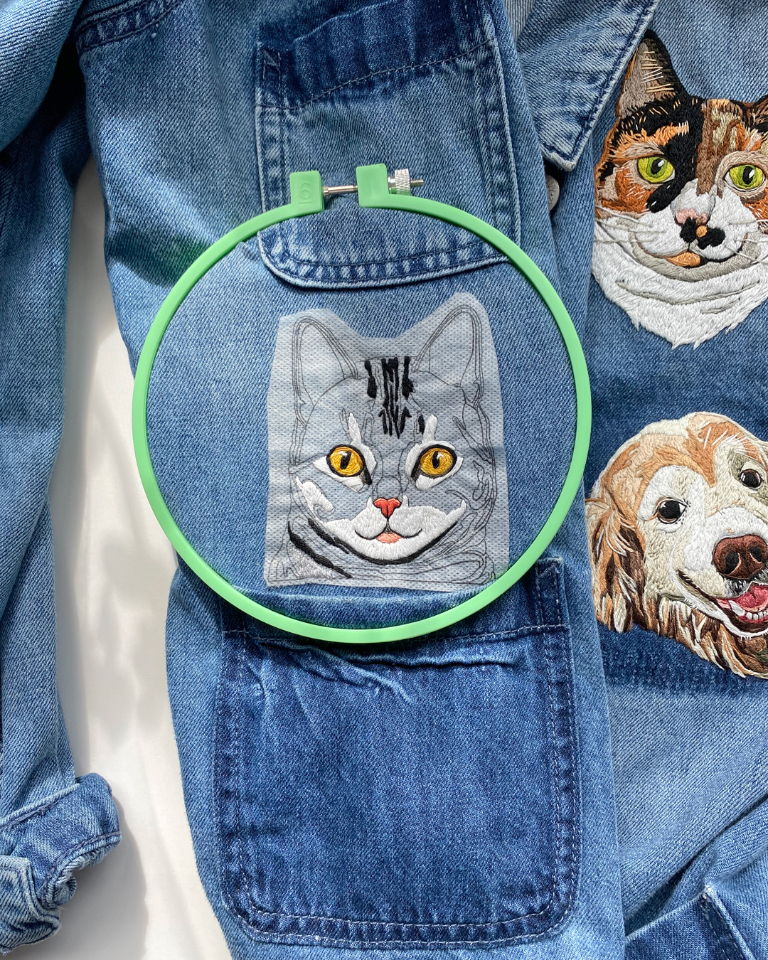 Cat embroidery on a jacket