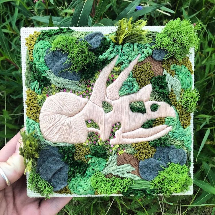 Fossil embroidery by Rachel Crisp