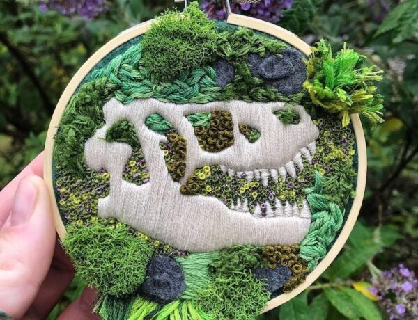 Fossil embroidery by Rachel Crisp