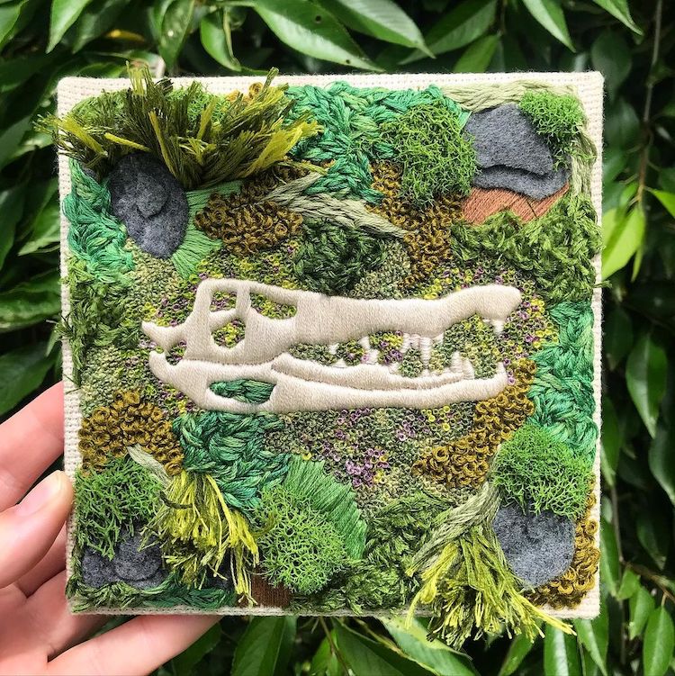 Fossil embroidery by Rachel Crisp