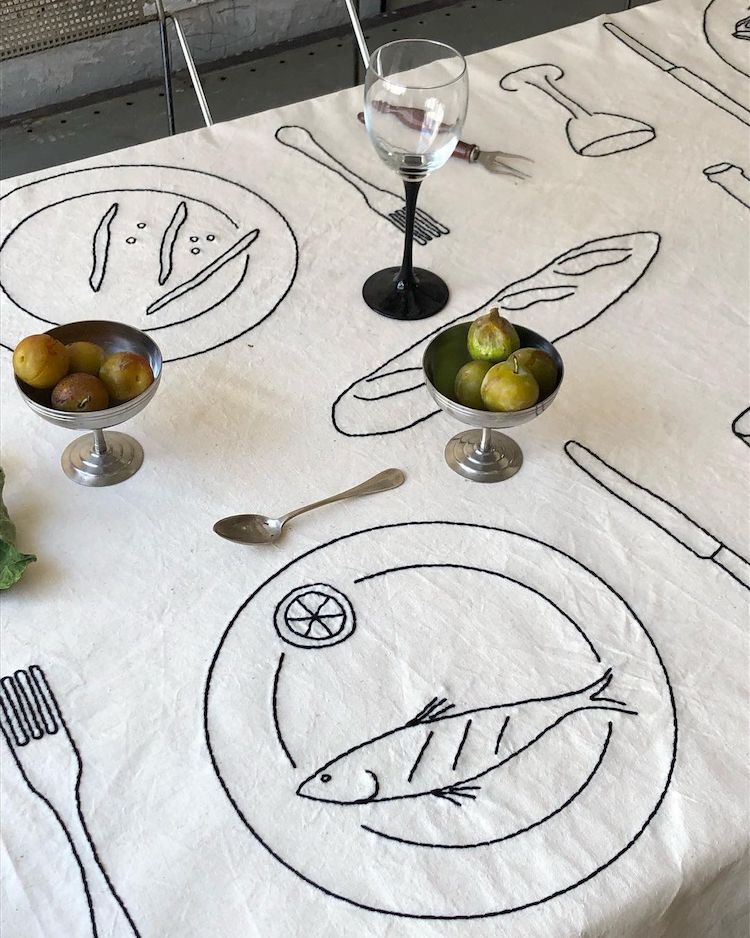 Embroidered tablecloths by Sarah Espeute