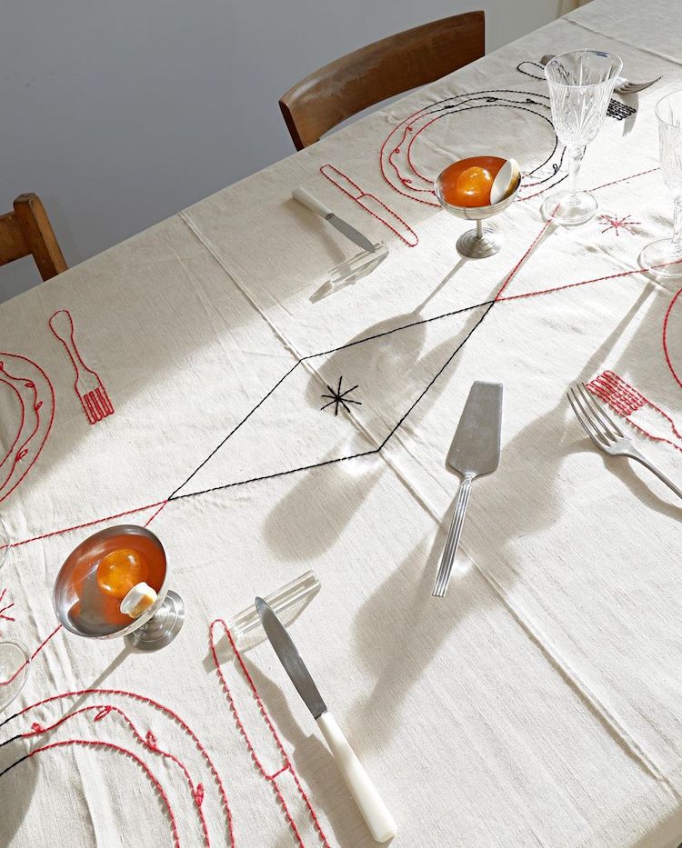 Embroidered tablecloths by Sarah Espeute