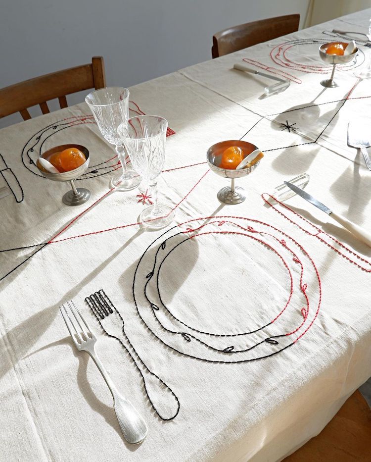 Embroidered tablecloths by Sarah Espeute