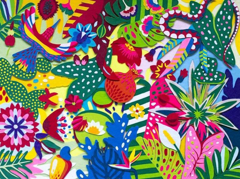 Fabulous Felt Collages Form Dense Jungles of Colorful Flora Brown