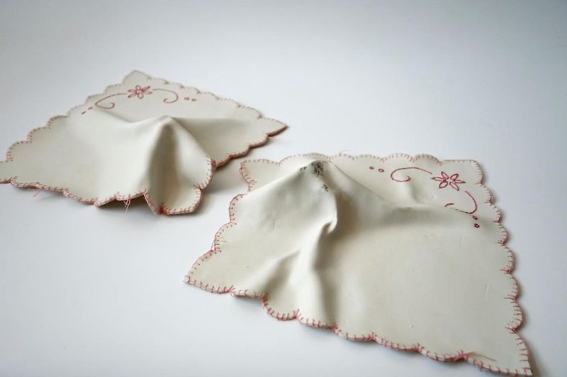 Embroidered ceramics by Caroline Harrius