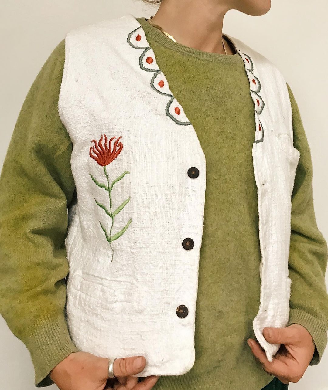 Embroidery on clothing by Madeleine Kemsley