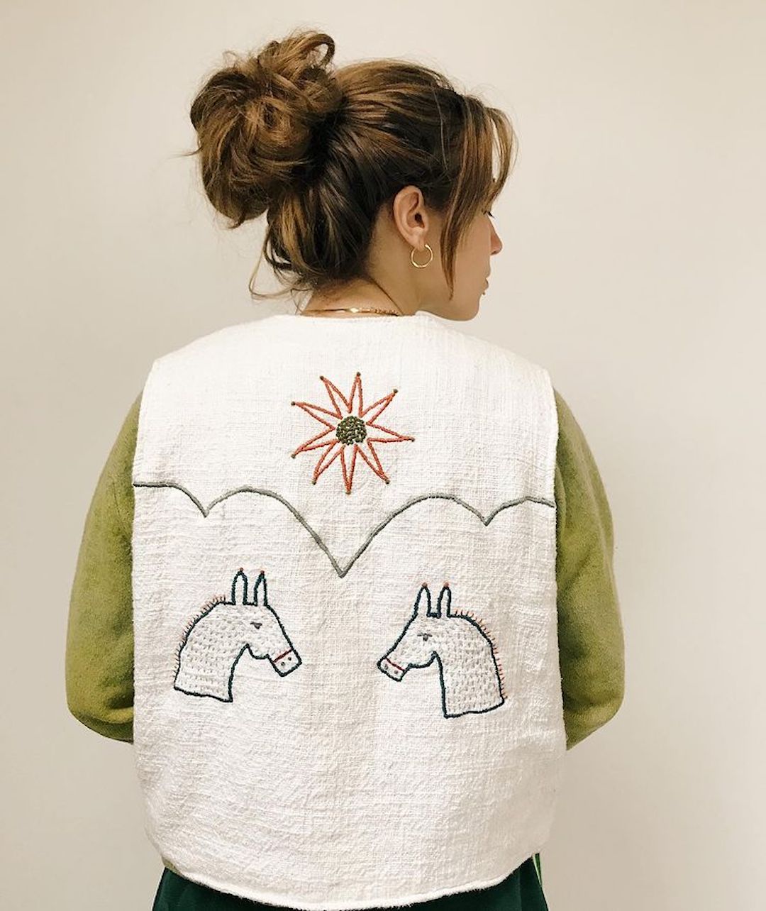 Embroidery on clothing by Madeleine Kemsley