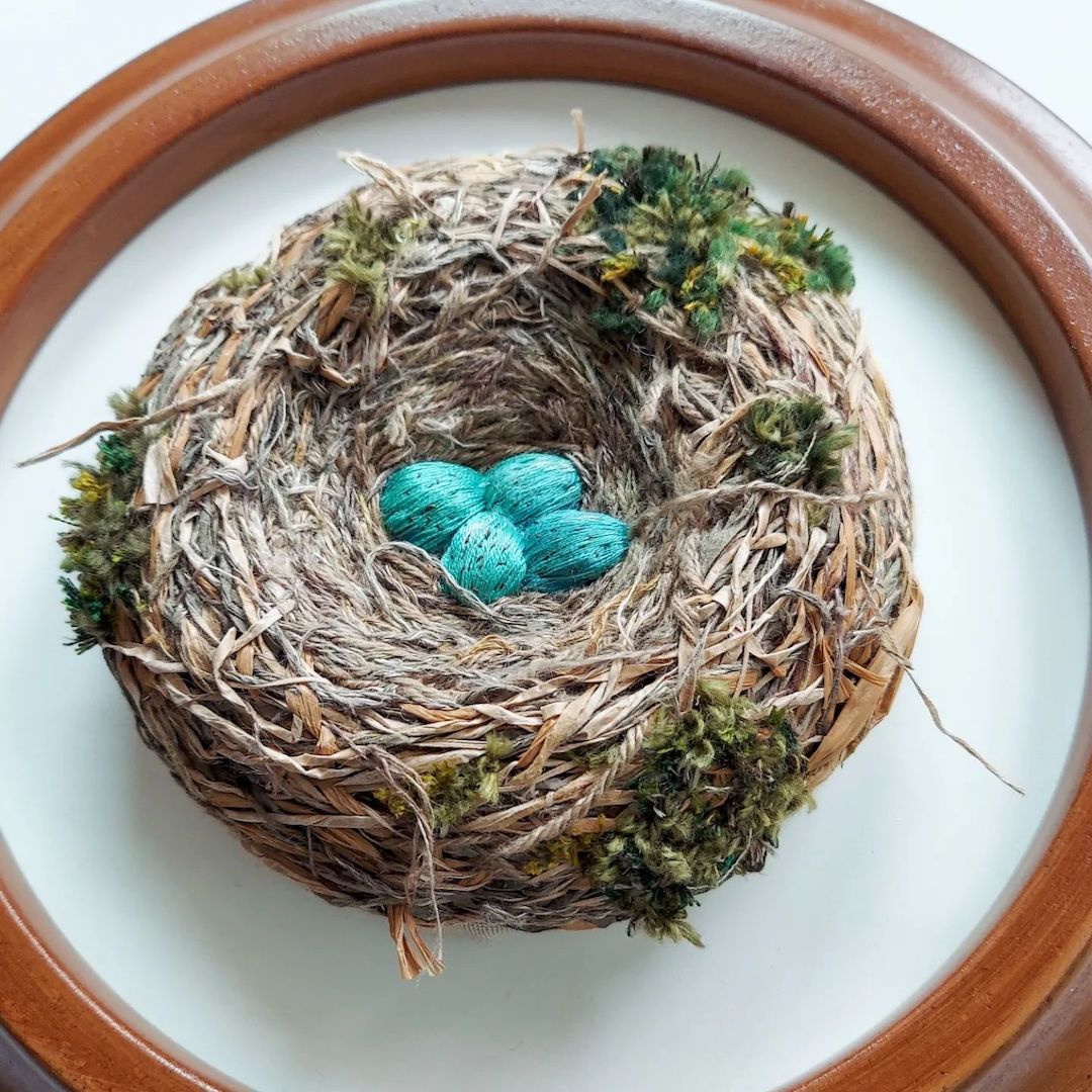 Embroidered bird houses by Megan Zaniweski