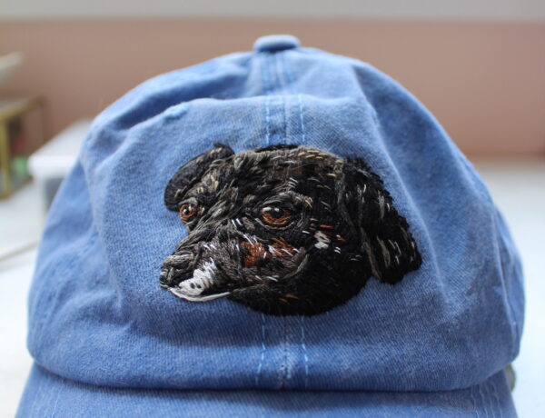 Custom pet portrait embroidery on hats